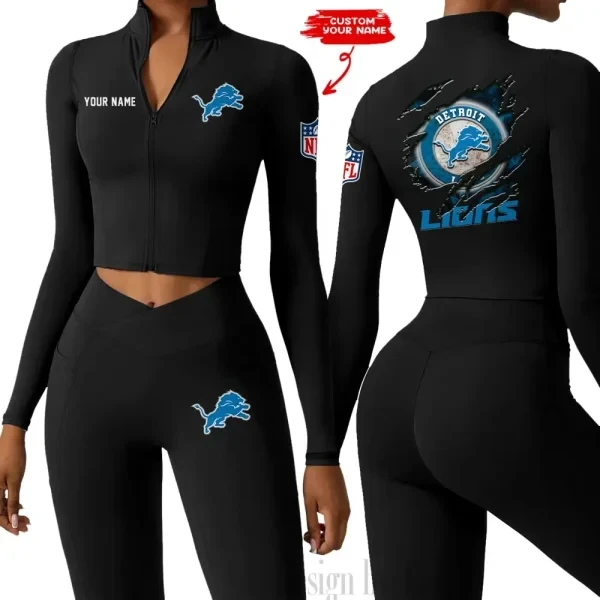 Detroit Lions Women Activewear Set 2 Piece Crop Jacket and High Waist Leggings SPTZSTW241