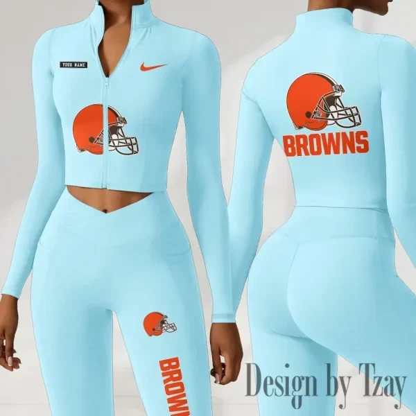 Cleveland Browns Women Activewear Set 2 Piece Crop Jacket and High Waist Leggings SPTZSTW270