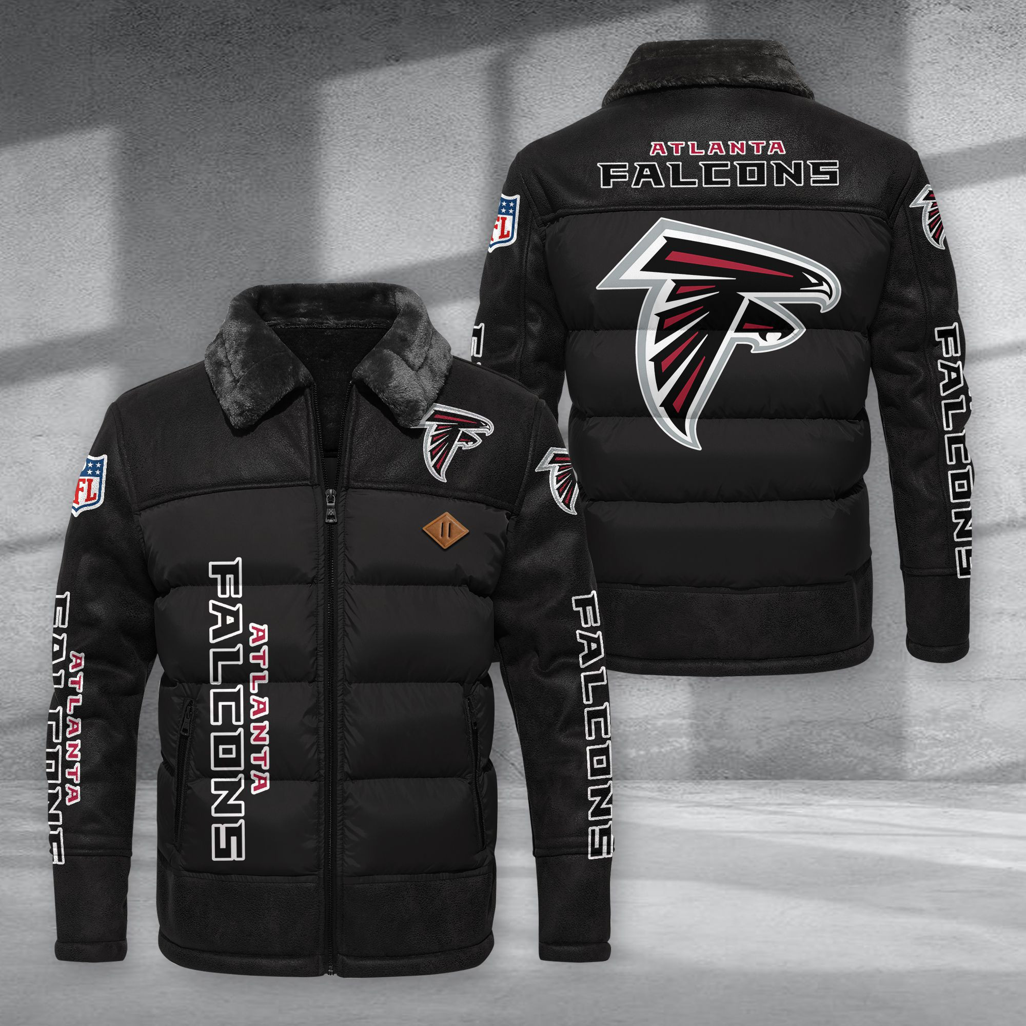 Atlanta Falcons Fur Collar Leather-Look Puffer Jacket PURJD003