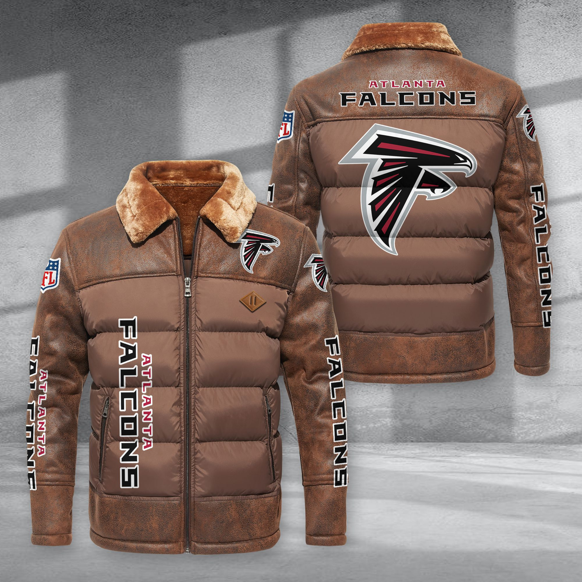 Atlanta Falcons Fur Collar Leather-Look Puffer Jacket PURJD003