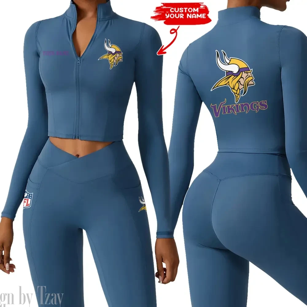 Minnesota Vikings Zipper Sports Top Women Gym Long Sleeve for Fitness SPTZSTW085
