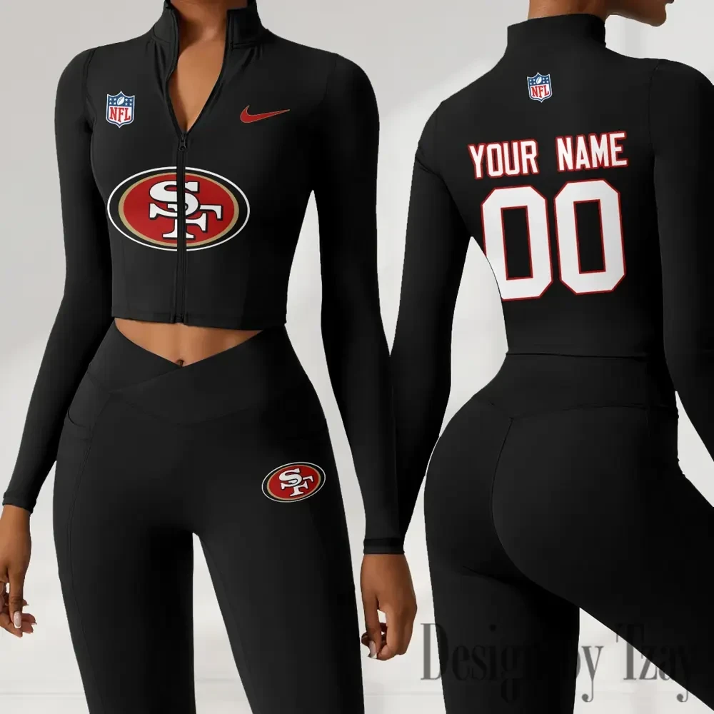 San Francisco 49ers Women Activewear Set 2 Piece Crop Jacket and High Waist Leggings SPTZSTW226