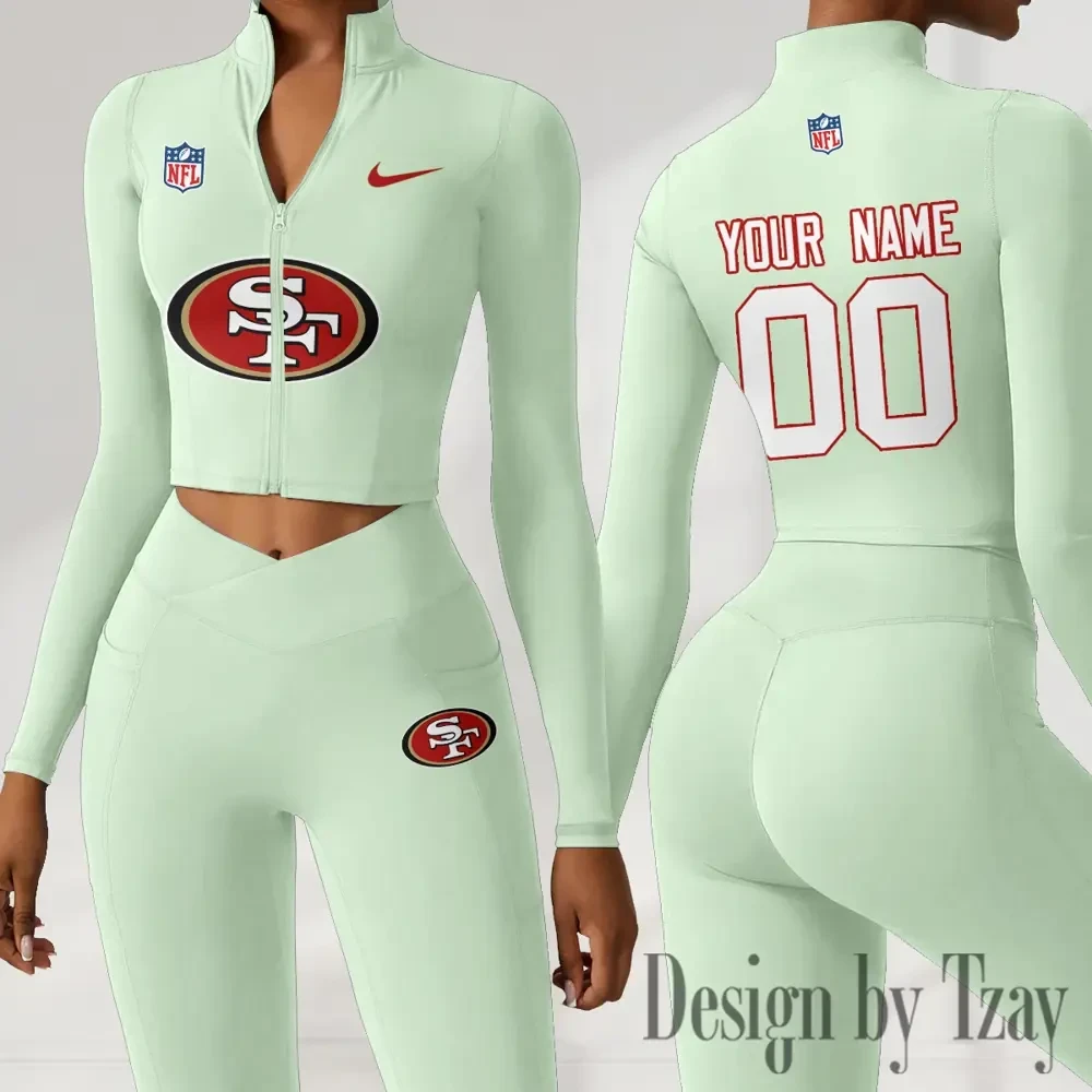 San Francisco 49ers Women Activewear Set 2 Piece Crop Jacket and High Waist Leggings SPTZSTW226