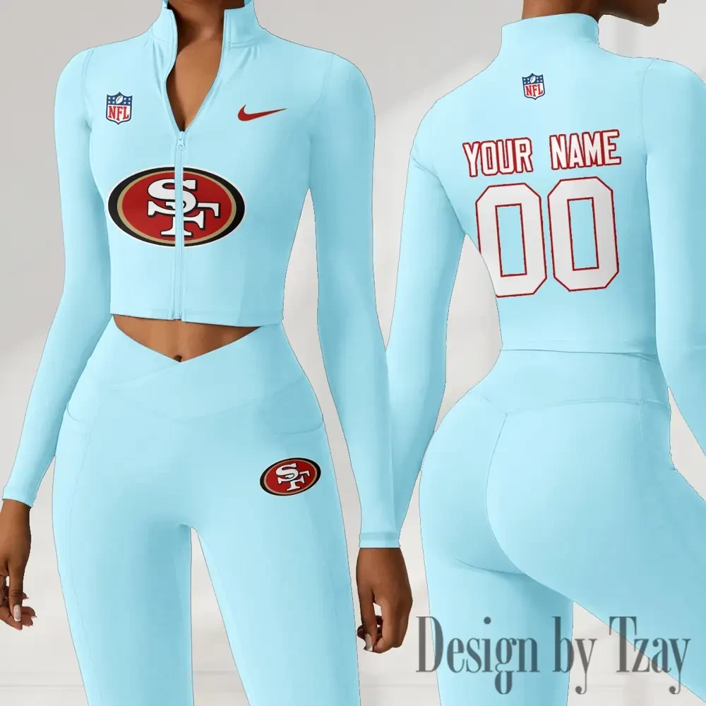 San Francisco 49ers Women Activewear Set 2 Piece Crop Jacket and High Waist Leggings SPTZSTW226