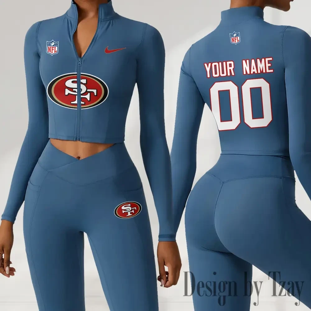 San Francisco 49ers Women Activewear Set 2 Piece Crop Jacket and High Waist Leggings SPTZSTW226