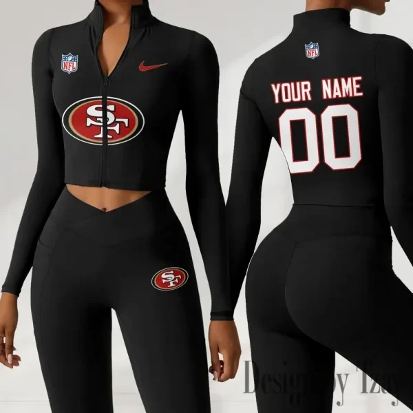 San Francisco 49ers Women Activewear Set 2 Piece Crop Jacket and High Waist Leggings SPTZSTW226