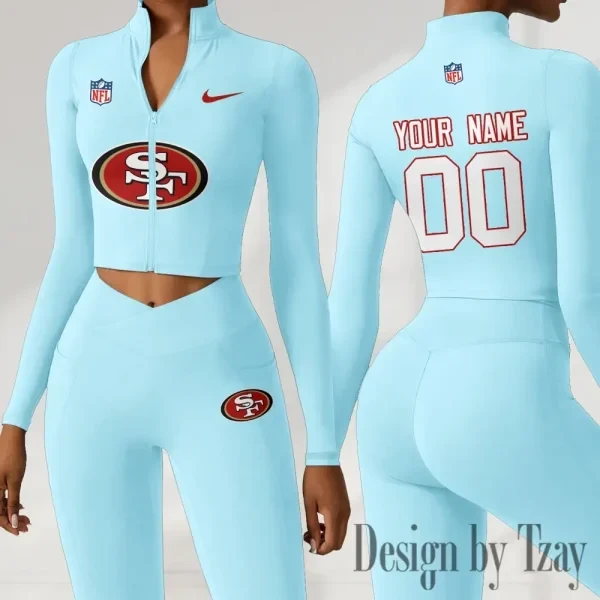 San Francisco 49ers Women Activewear Set 2 Piece Crop Jacket and High Waist Leggings SPTZSTW226
