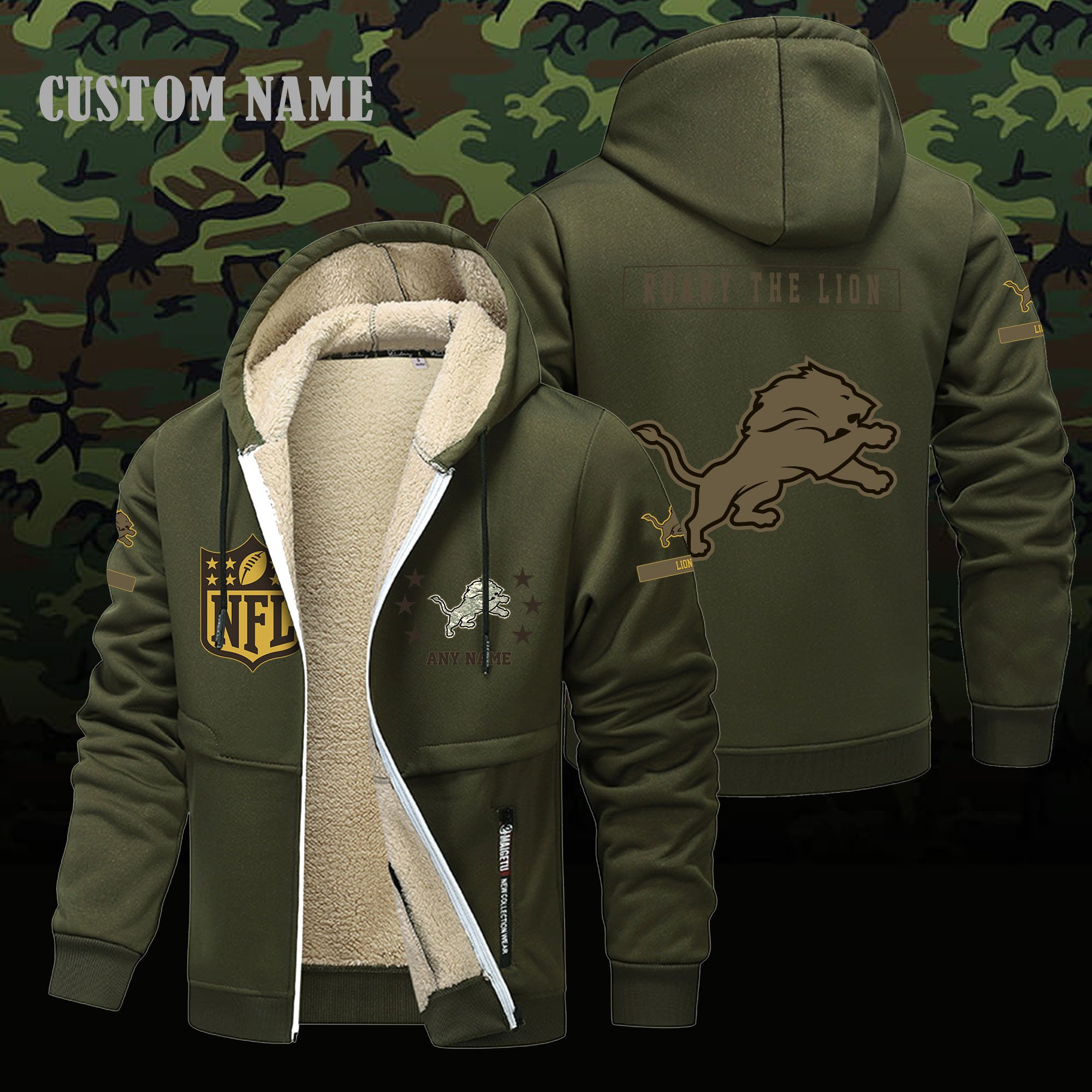 Detroit Lions NFL-Lamb Fleece Thick Coat- Custom name 10154094N