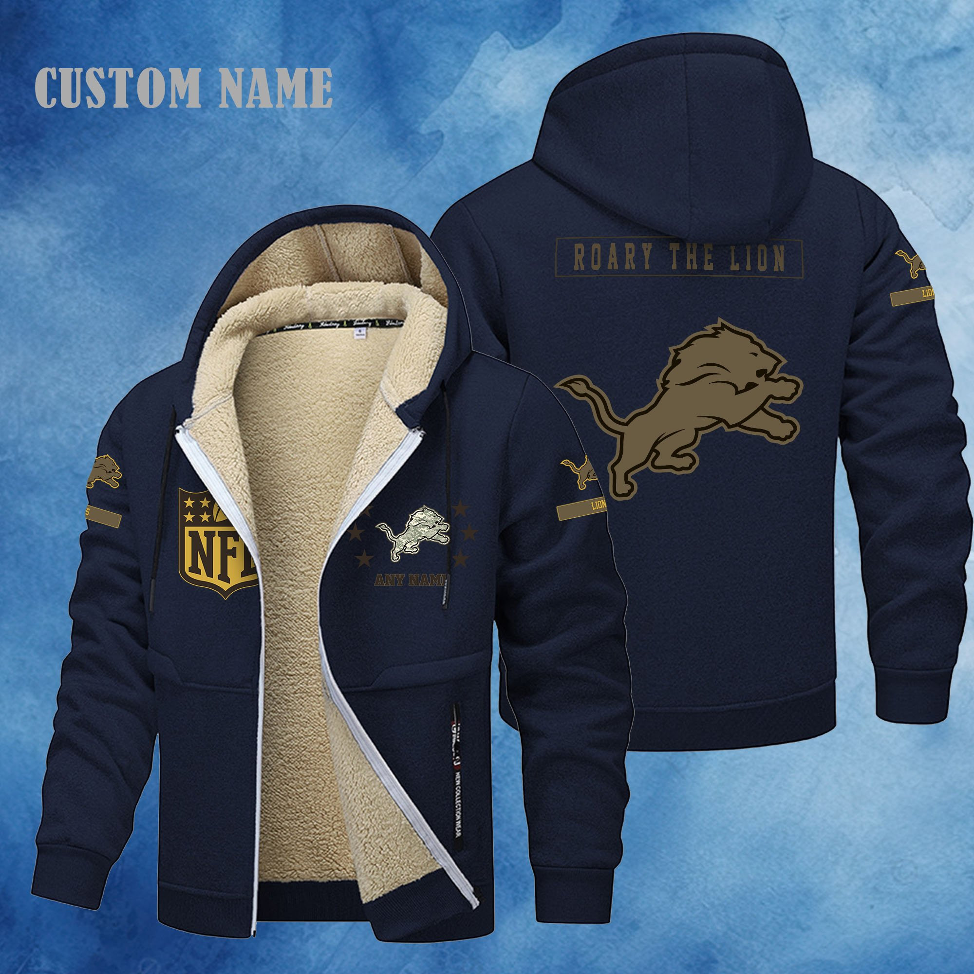 Detroit Lions NFL-Lamb Fleece Thick Coat- Custom name 10154094N