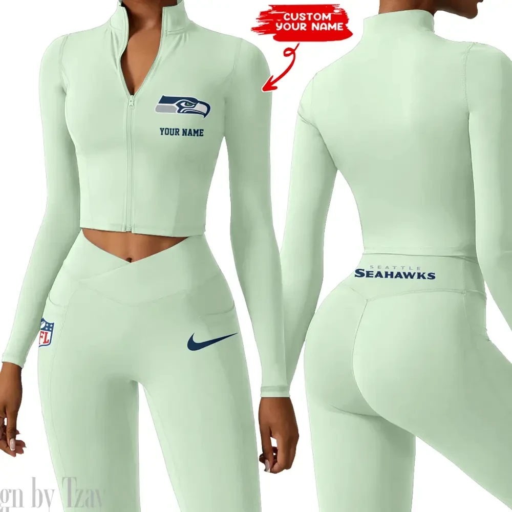 Seattle Seahawks Zipper Sports Top Women Gym Long Sleeve for Fitness SPTZSTW029