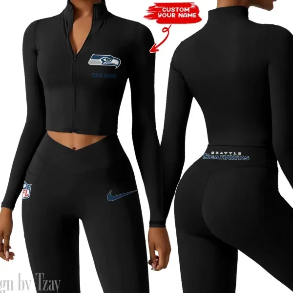 Seattle Seahawks Zipper Sports Top Women Gym Long Sleeve for Fitness SPTZSTW029