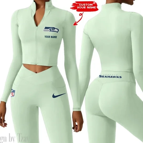 Seattle Seahawks Zipper Sports Top Women Gym Long Sleeve for Fitness SPTZSTW029