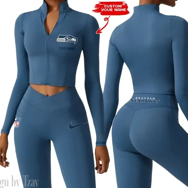 Seattle Seahawks Zipper Sports Top Women Gym Long Sleeve for Fitness SPTZSTW029