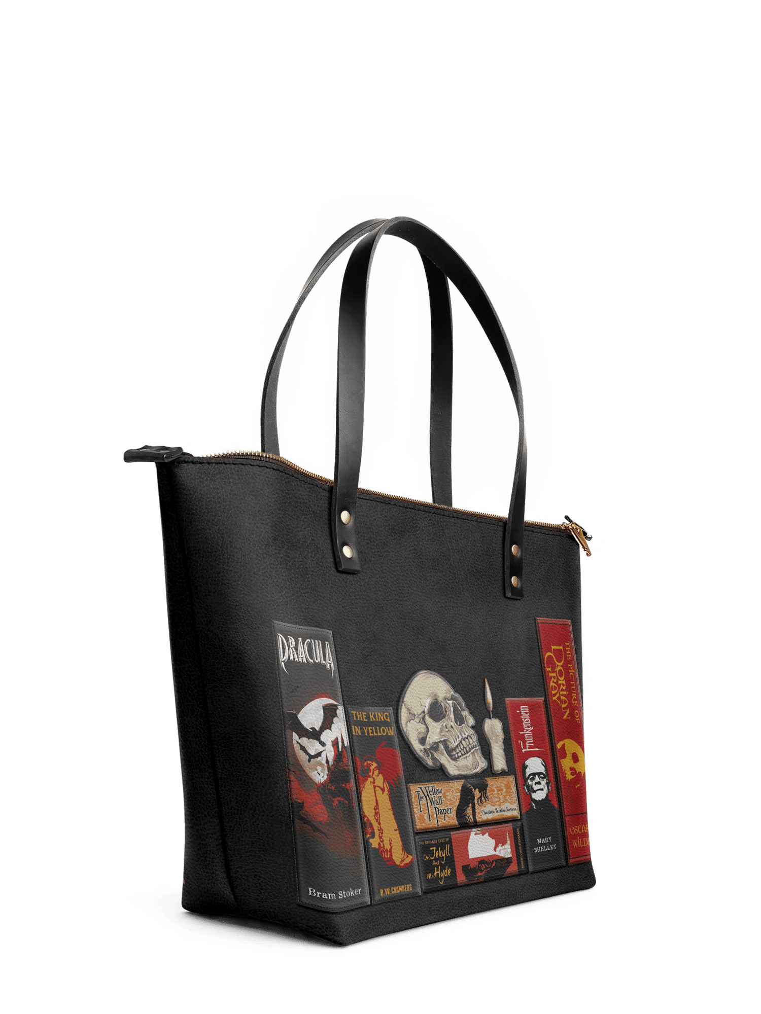 "The Codex of Gothic Tales" Deadlight Black Leather Tote Bag