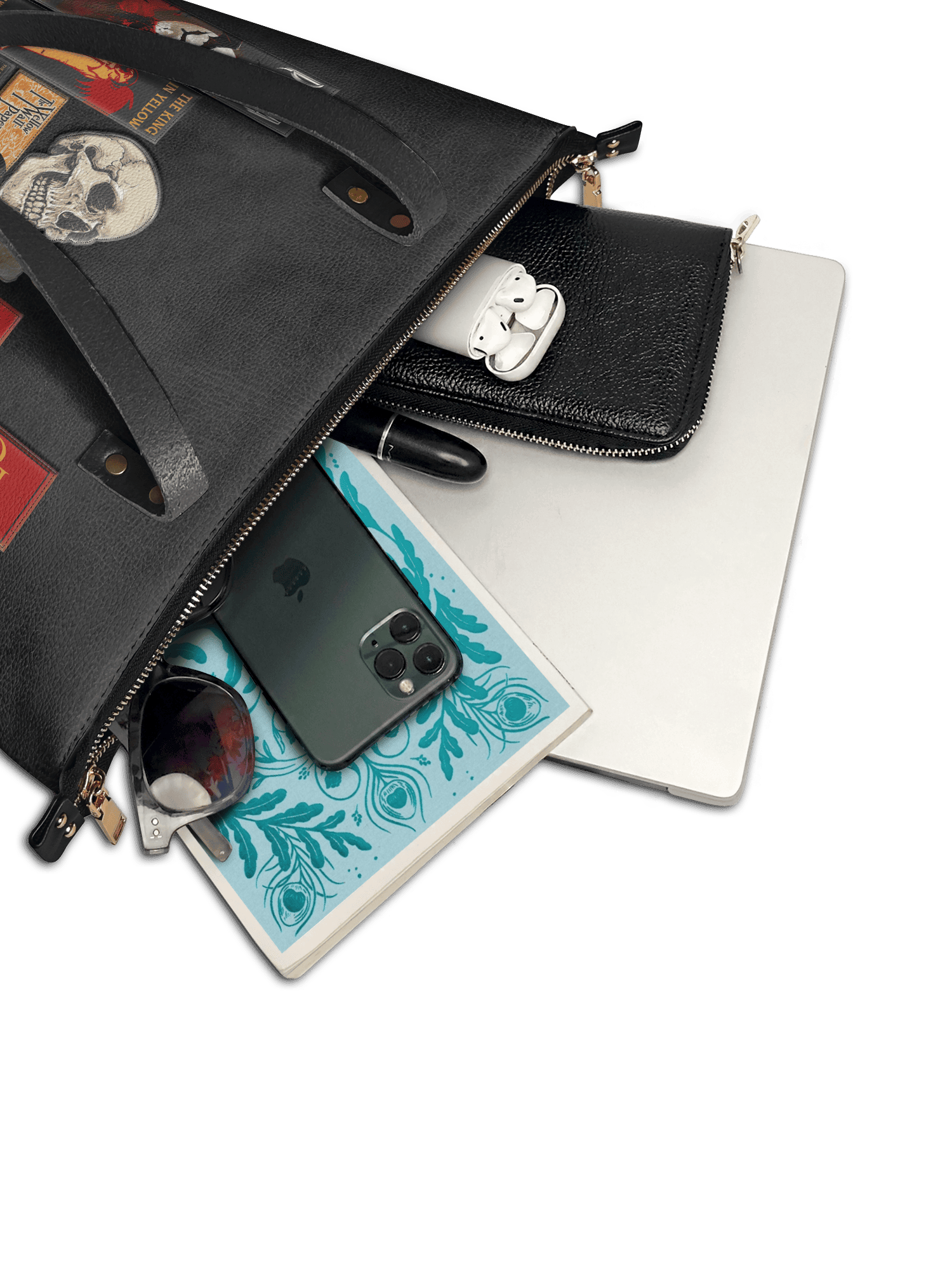 "The Codex of Gothic Tales" Deadlight Black Leather Tote Bag