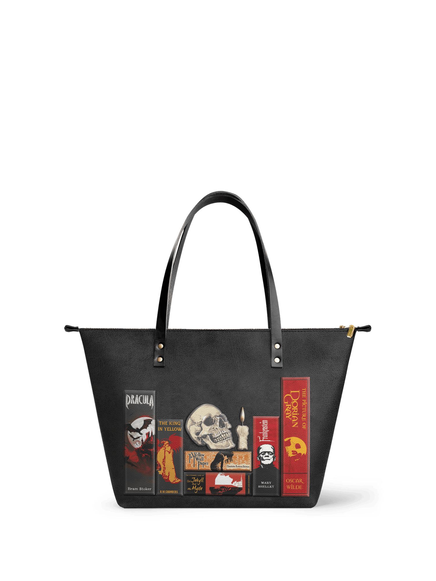 "The Codex of Gothic Tales" Deadlight Black Leather Tote Bag