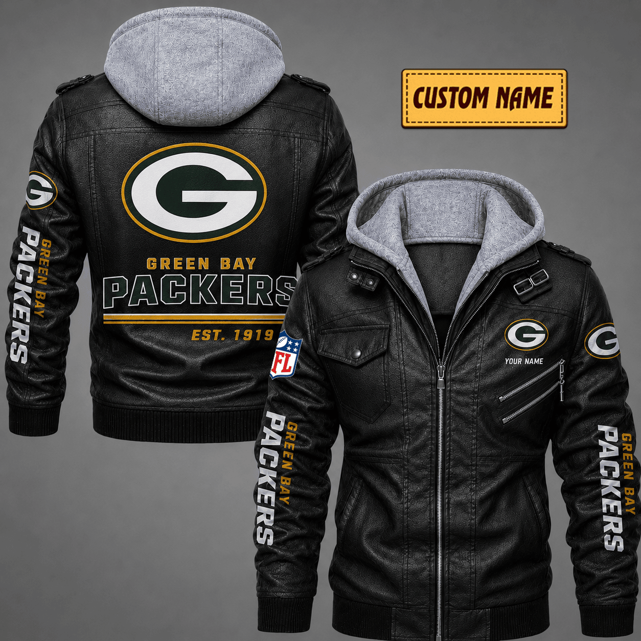 Premium & Ultra-Thick Leather Jacket with Fleece Hood - Green Bay Packers VA2118