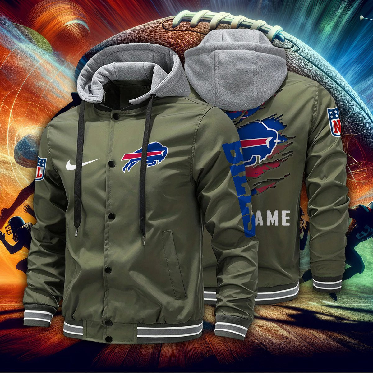 Buffalo Bills Baseball Jacket With Detachable Hood AZBJDH003