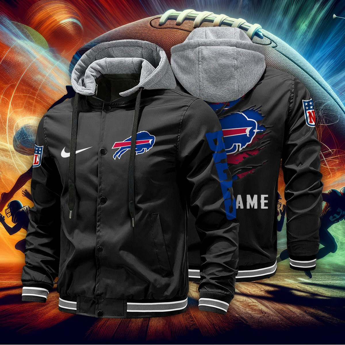 Buffalo Bills Baseball Jacket With Detachable Hood AZBJDH003