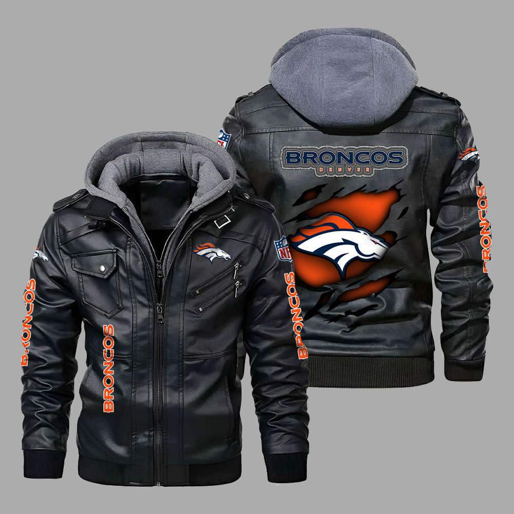 Premium & Ultra-Thick Leather Jacket with Fleece Hood - Denver Broncos PHVK8395