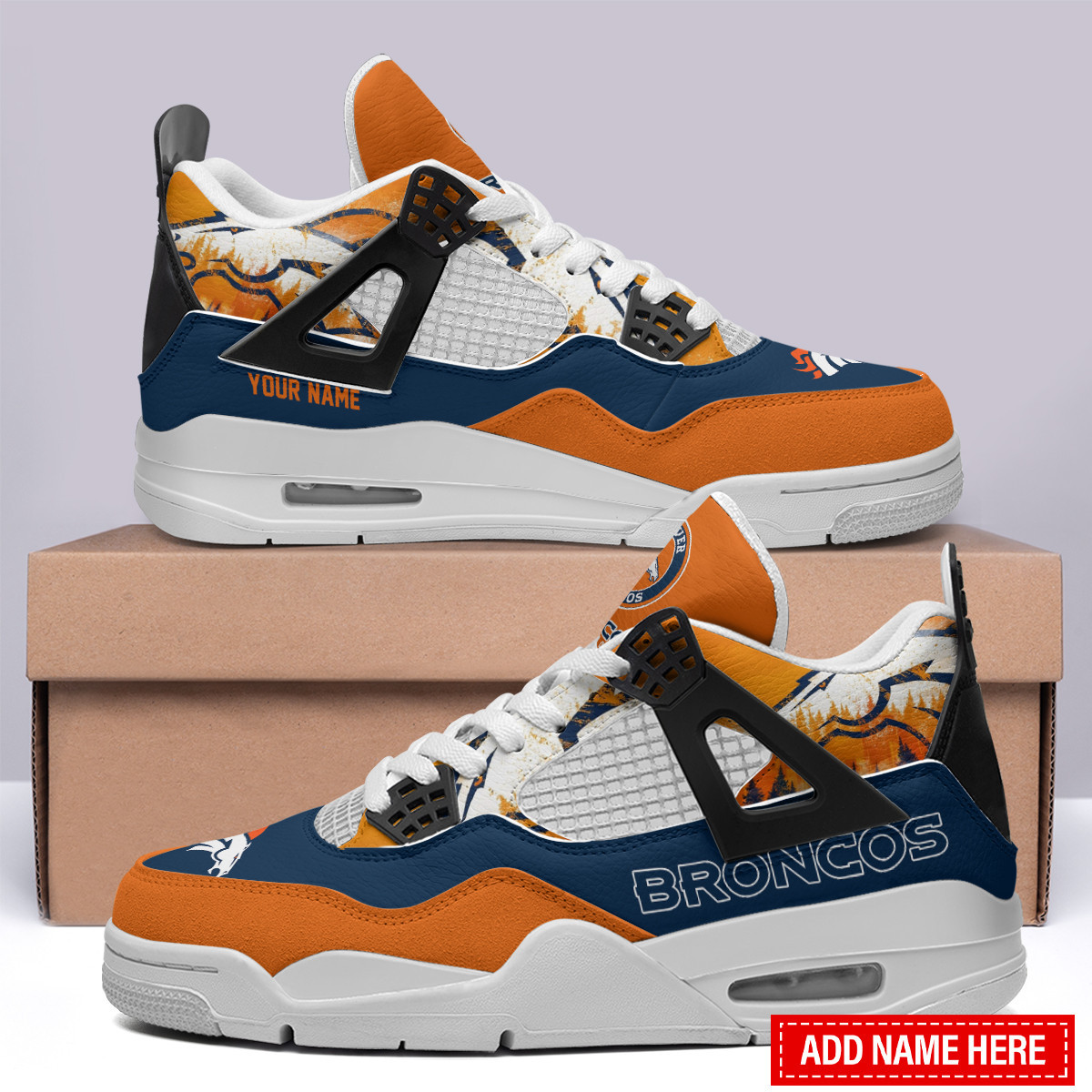 Denver Broncos Personalized AJ4 Sneaker BG314