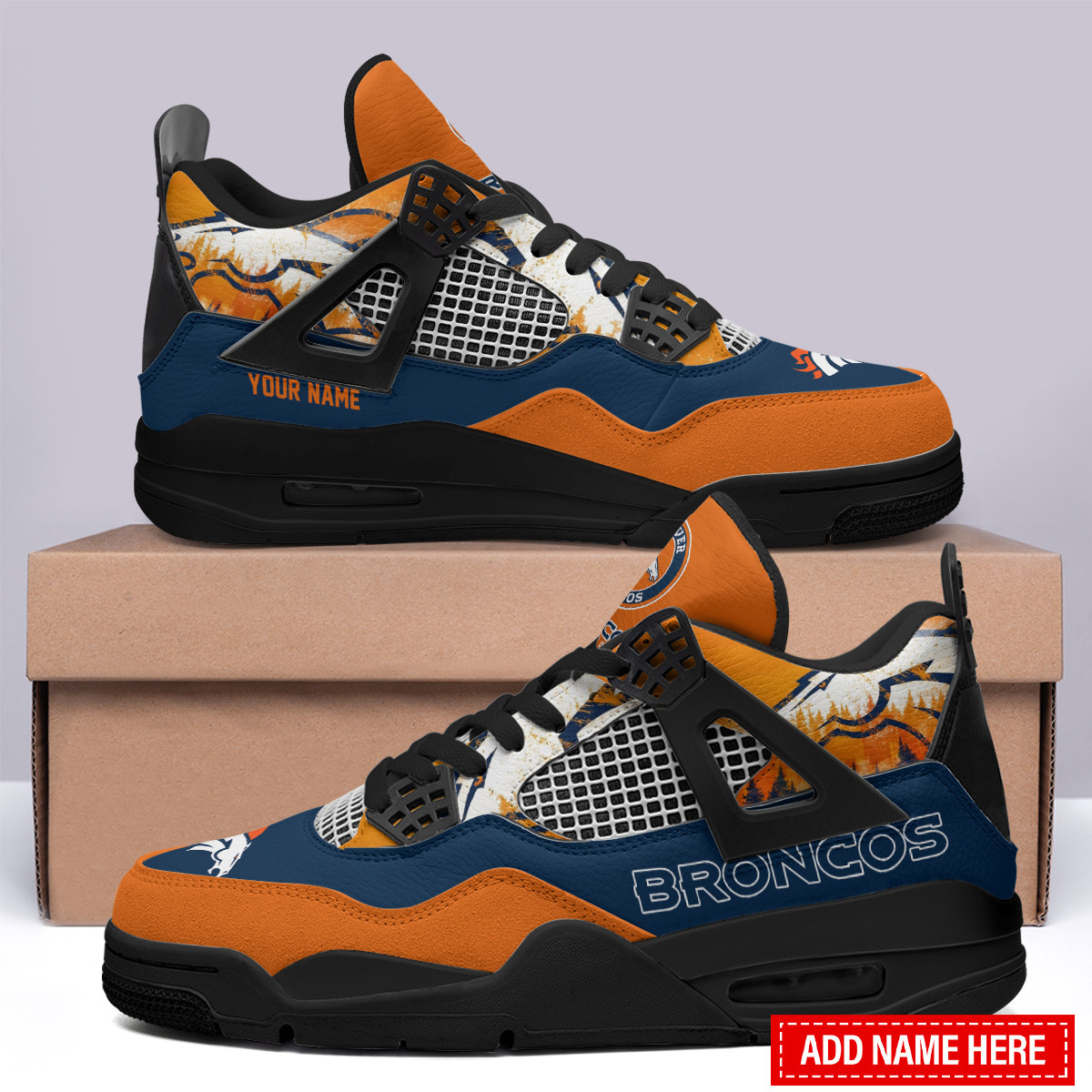 Denver Broncos Personalized AJ4 Sneaker BG314