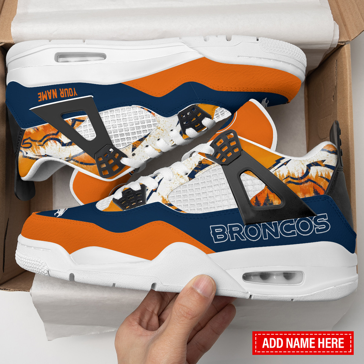 Denver Broncos Personalized AJ4 Sneaker BG314