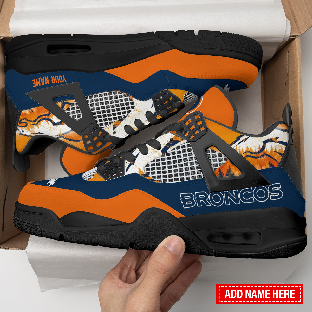 Denver Broncos Personalized AJ4 Sneaker BG314