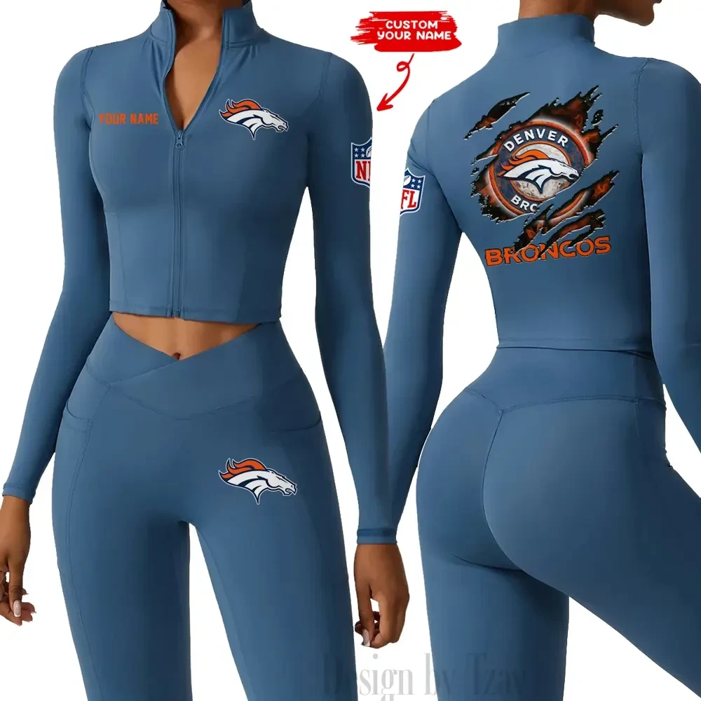 Denver Broncos Women Activewear Set 2 Piece Crop Jacket and High Waist Leggings SPTZSTW240