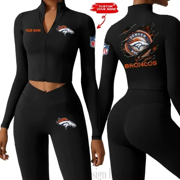 Denver Broncos Women Activewear Set 2 Piece Crop Jacket and High Waist Leggings SPTZSTW240