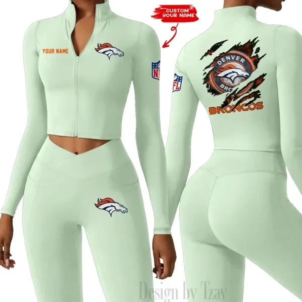 Denver Broncos Women Activewear Set 2 Piece Crop Jacket and High Waist Leggings SPTZSTW240