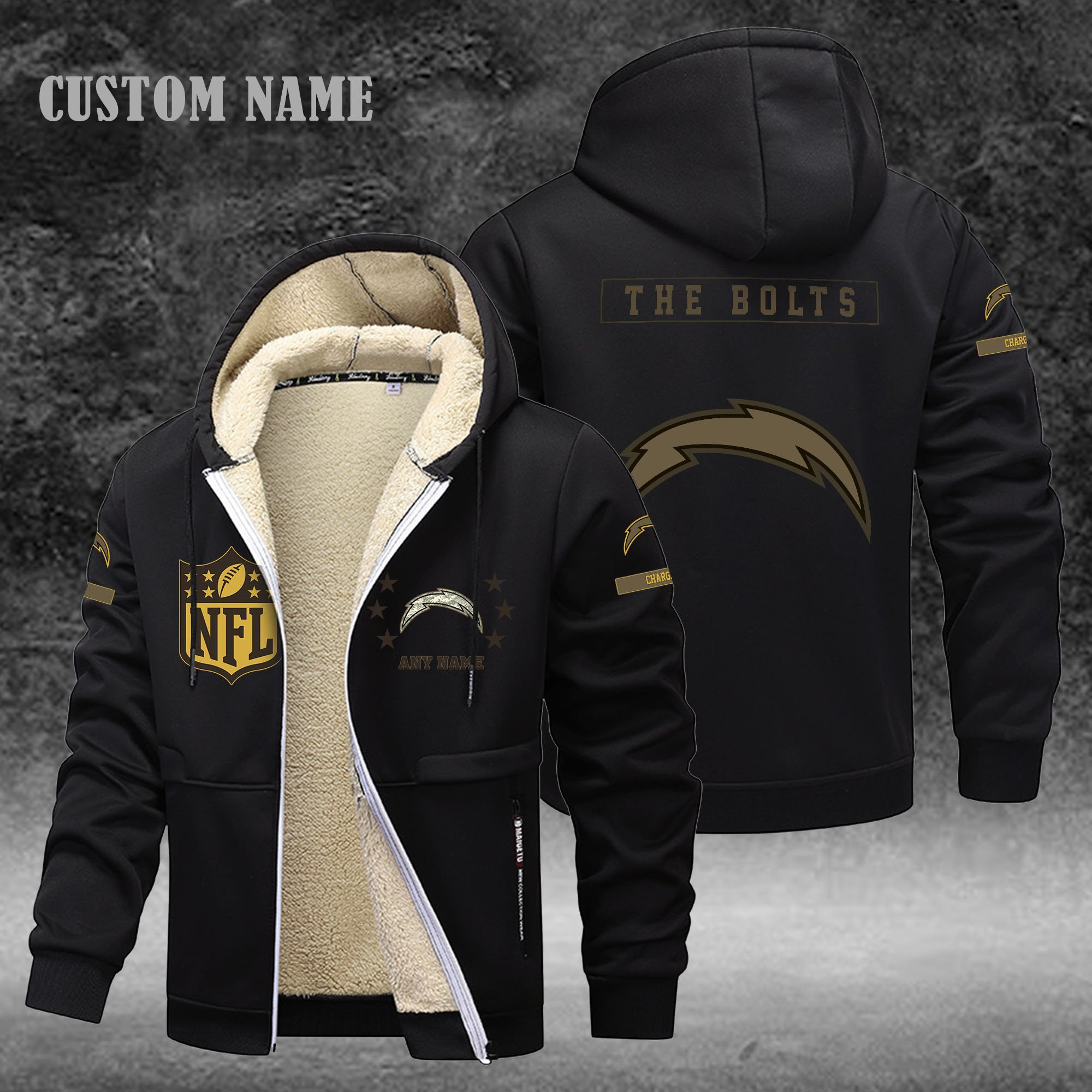 Los Angeles Chargers NFL-Lamb Fleece Thick Coat- Custom name 10154094N
