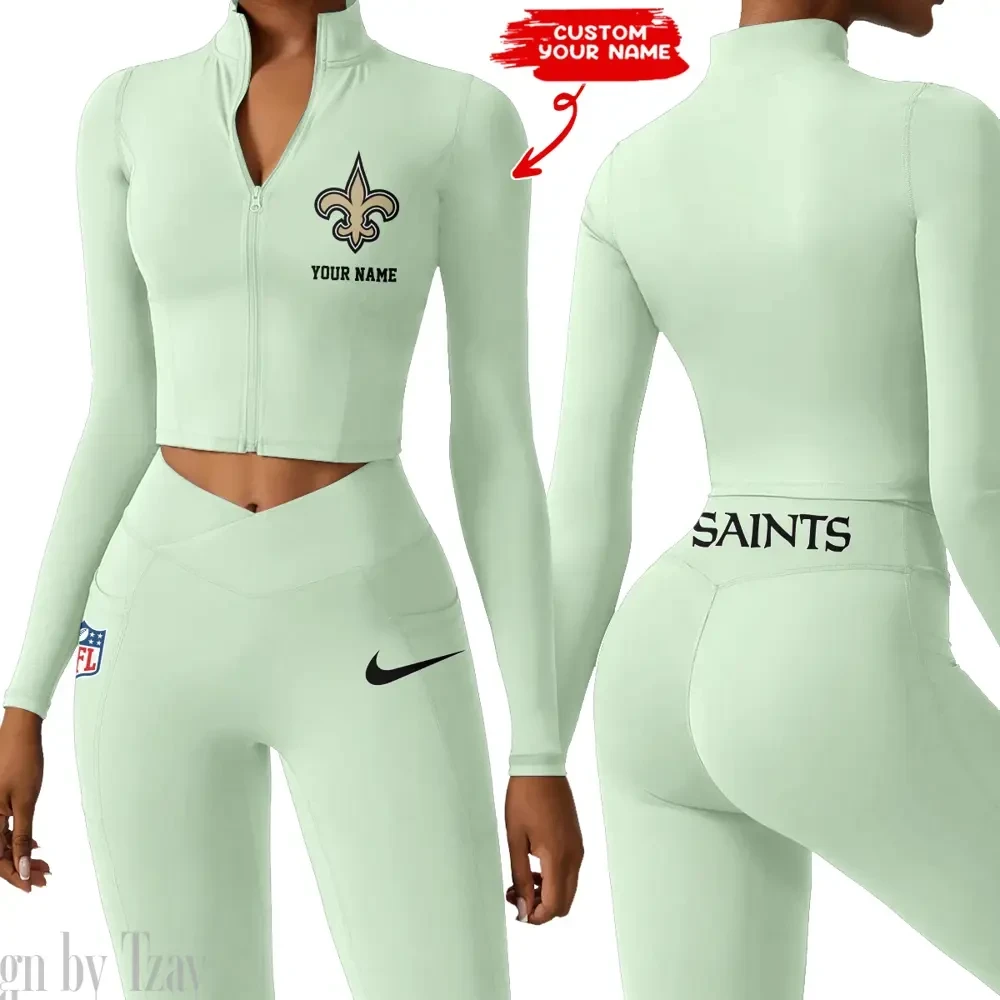 New Orleans Saints Zipper Sports Top Women Gym Long Sleeve for Fitness SPTZSTW023