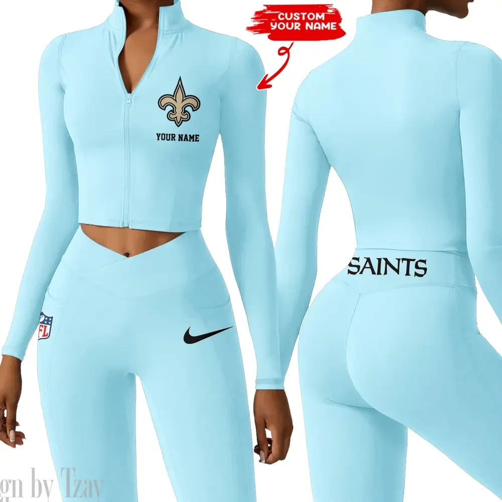 New Orleans Saints Zipper Sports Top Women Gym Long Sleeve for Fitness SPTZSTW023