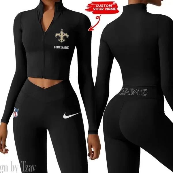 New Orleans Saints Zipper Sports Top Women Gym Long Sleeve for Fitness SPTZSTW023