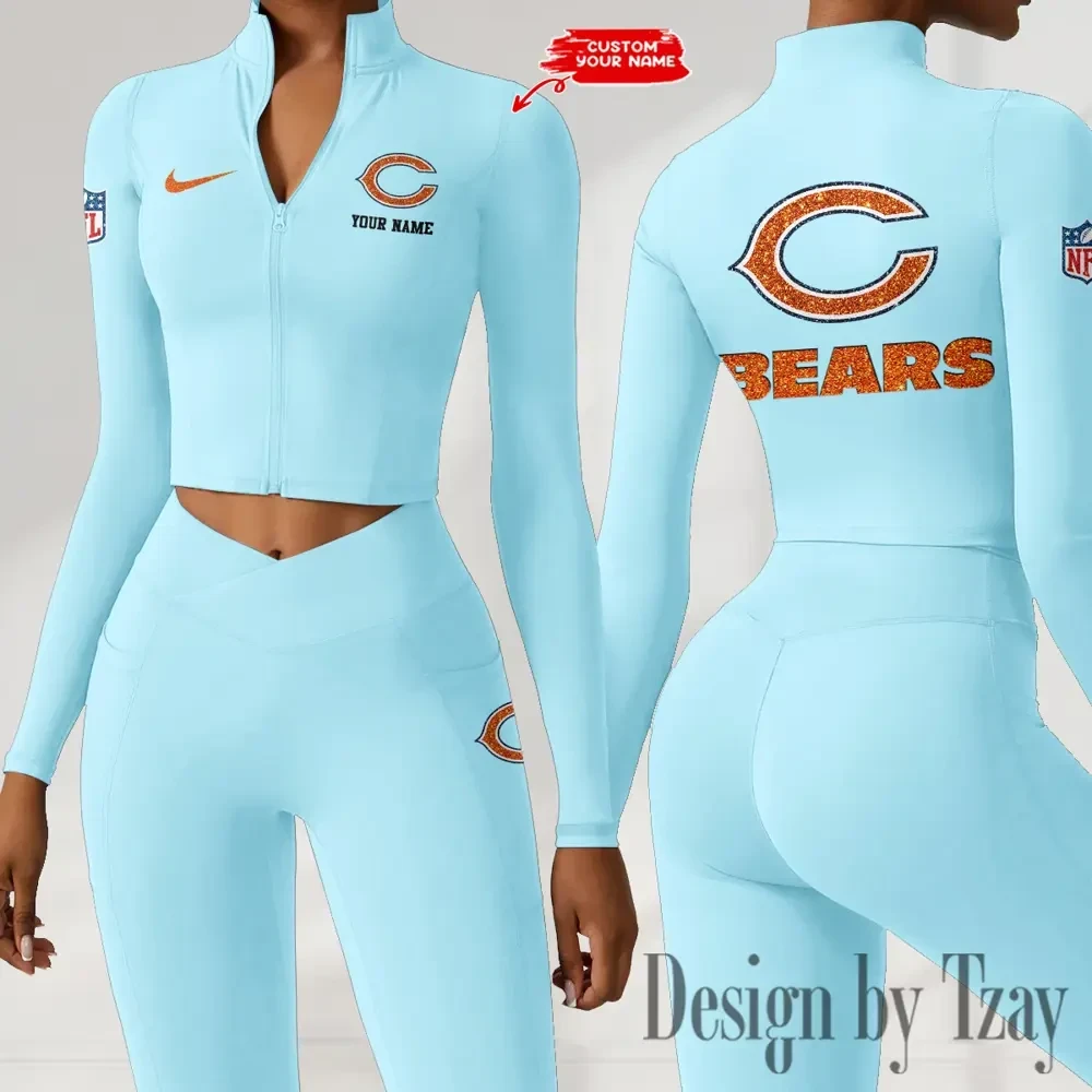Chicago Bears Zipper Sports Top Women Gym Long Sleeve for Fitness SPTZSTW107