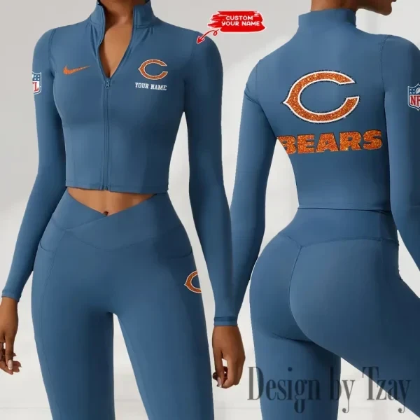 Chicago Bears Zipper Sports Top Women Gym Long Sleeve for Fitness SPTZSTW107