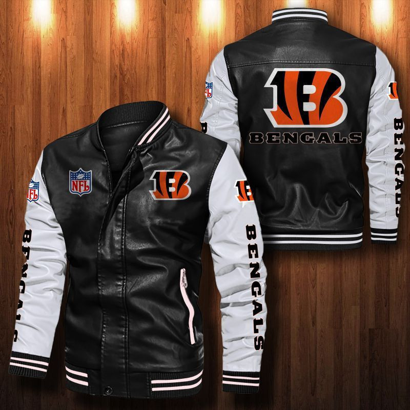 Signature Series Leather Jacket — Plush Sherpa Lining Cincinnati Bengals HVKE1014