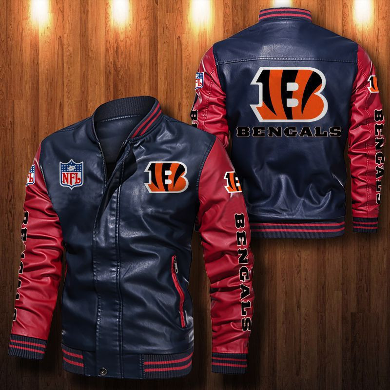 Signature Series Leather Jacket — Plush Sherpa Lining Cincinnati Bengals HVKE1014
