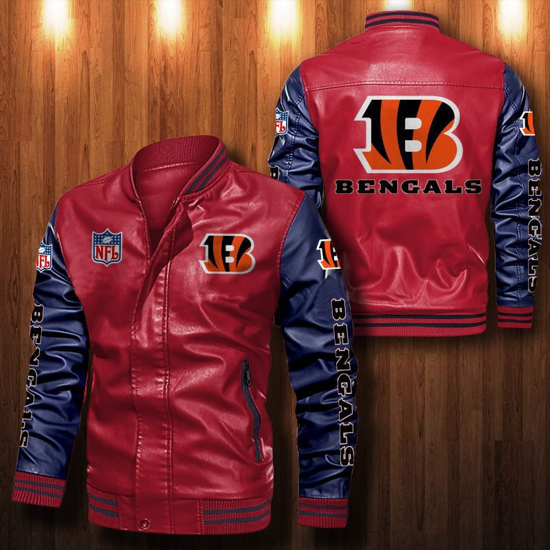Signature Series Leather Jacket — Plush Sherpa Lining Cincinnati Bengals HVKE1014