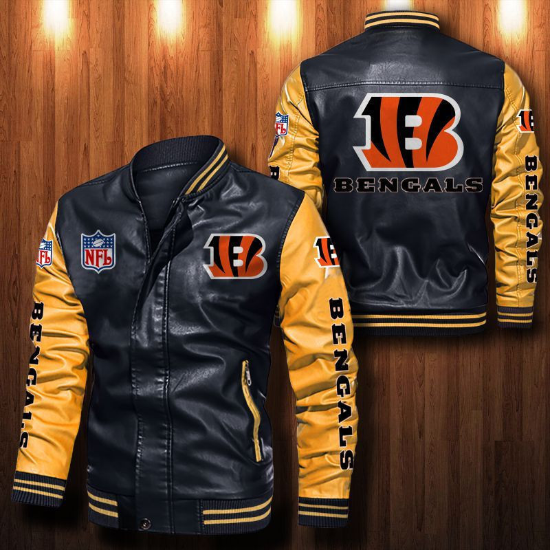Signature Series Leather Jacket — Plush Sherpa Lining Cincinnati Bengals HVKE1014