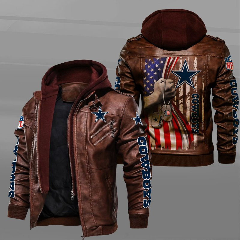 Dallas Cowboys HVKC7057 - Premium & Ultra-Thick Leather Jacket with Fleece Hood