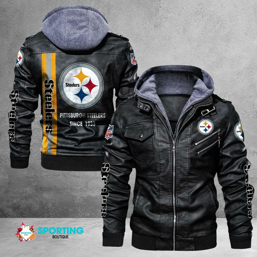 Pittsburgh Steelers Premium & Ultra-Thick Leather Jacket with Fleece Hood 65F