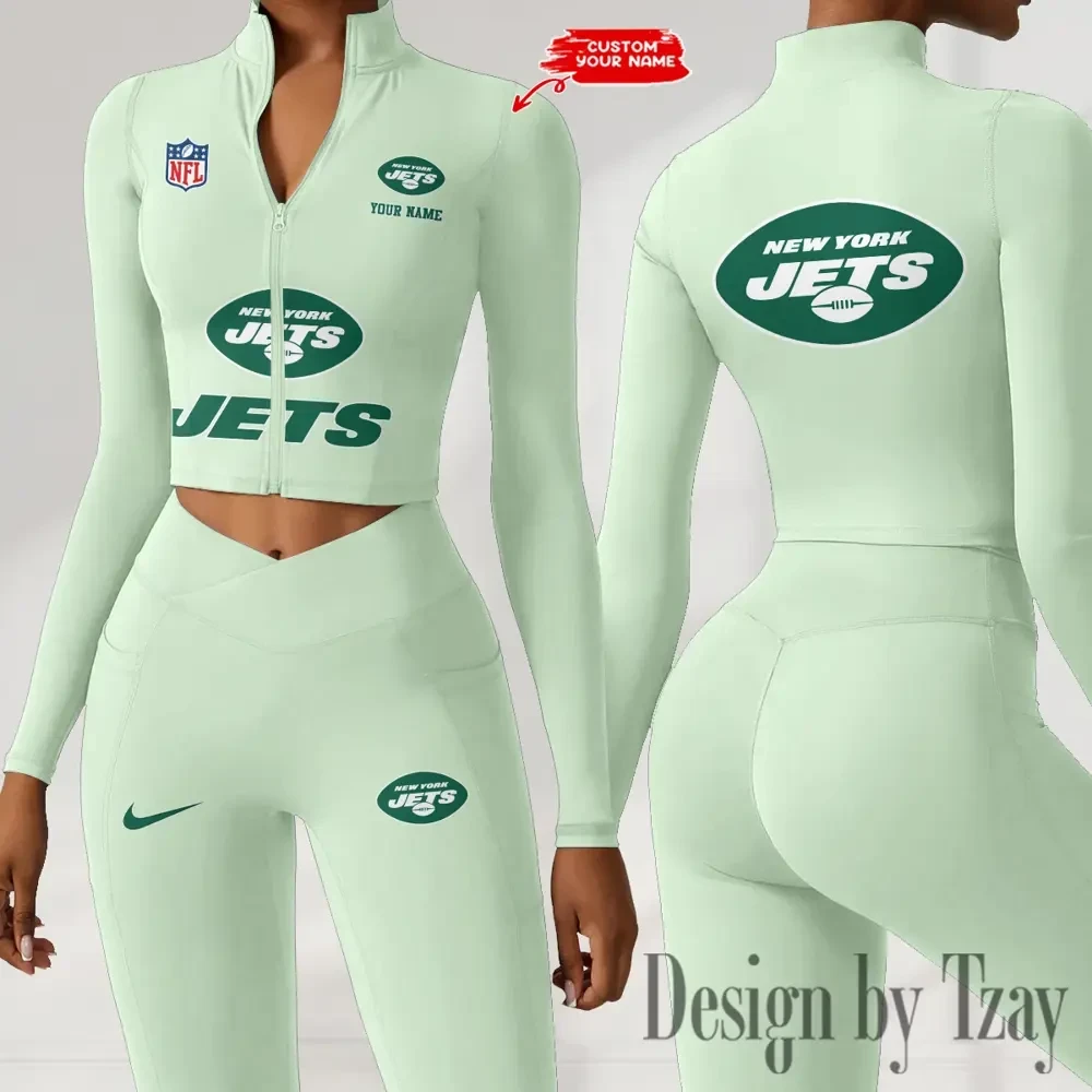 New York Jets Zipper Sports Top Women Gym Long Sleeve for Fitness SPTZSTW057