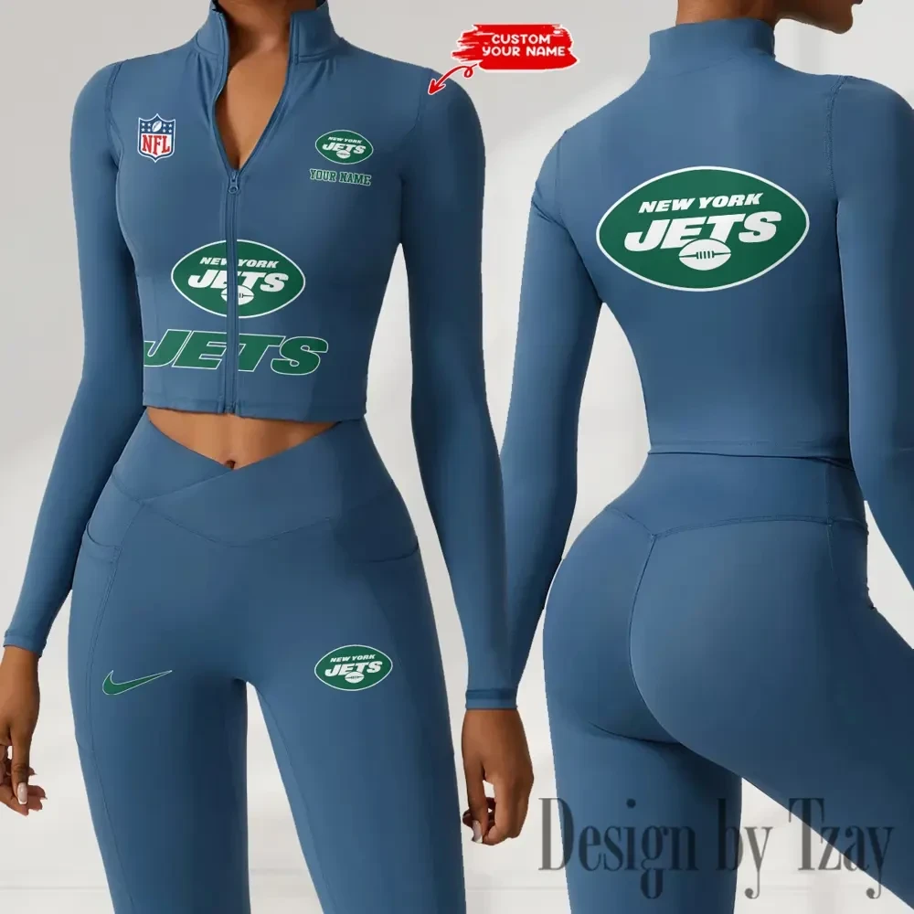 New York Jets Zipper Sports Top Women Gym Long Sleeve for Fitness SPTZSTW057