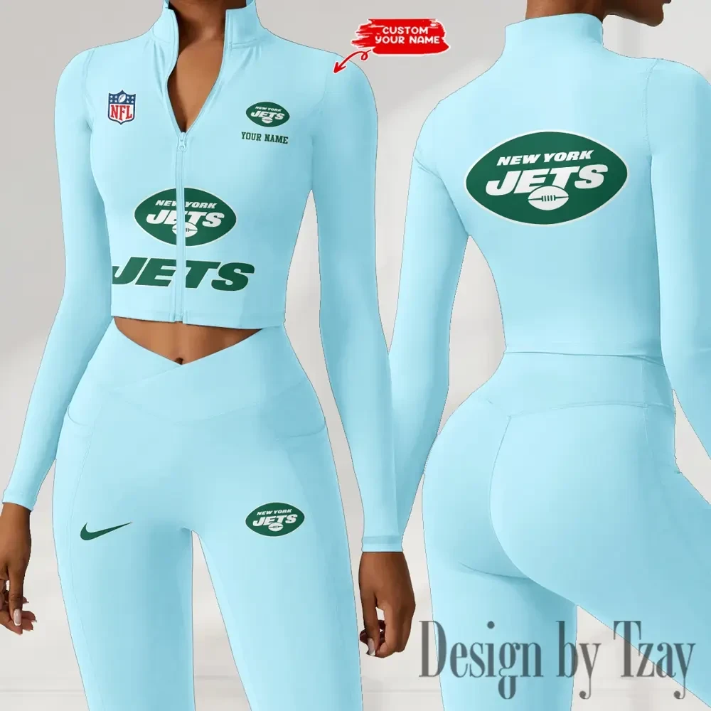 New York Jets Zipper Sports Top Women Gym Long Sleeve for Fitness SPTZSTW057