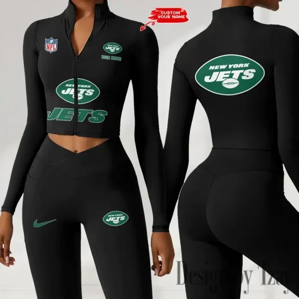 New York Jets Zipper Sports Top Women Gym Long Sleeve for Fitness SPTZSTW057
