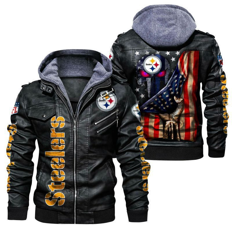 Pittsburgh Steelers HVKC175 - Premium & Ultra-Thick Leather Jacket with Fleece Hood