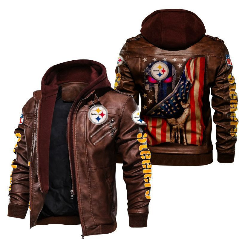 Pittsburgh Steelers HVKC175 - Premium & Ultra-Thick Leather Jacket with Fleece Hood