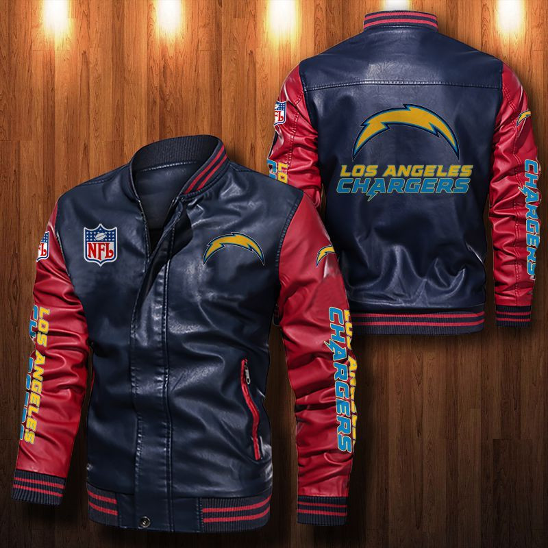 Signature Series Leather Jacket — Plush Sherpa Lining Los Angeles Chargers HVKE1024